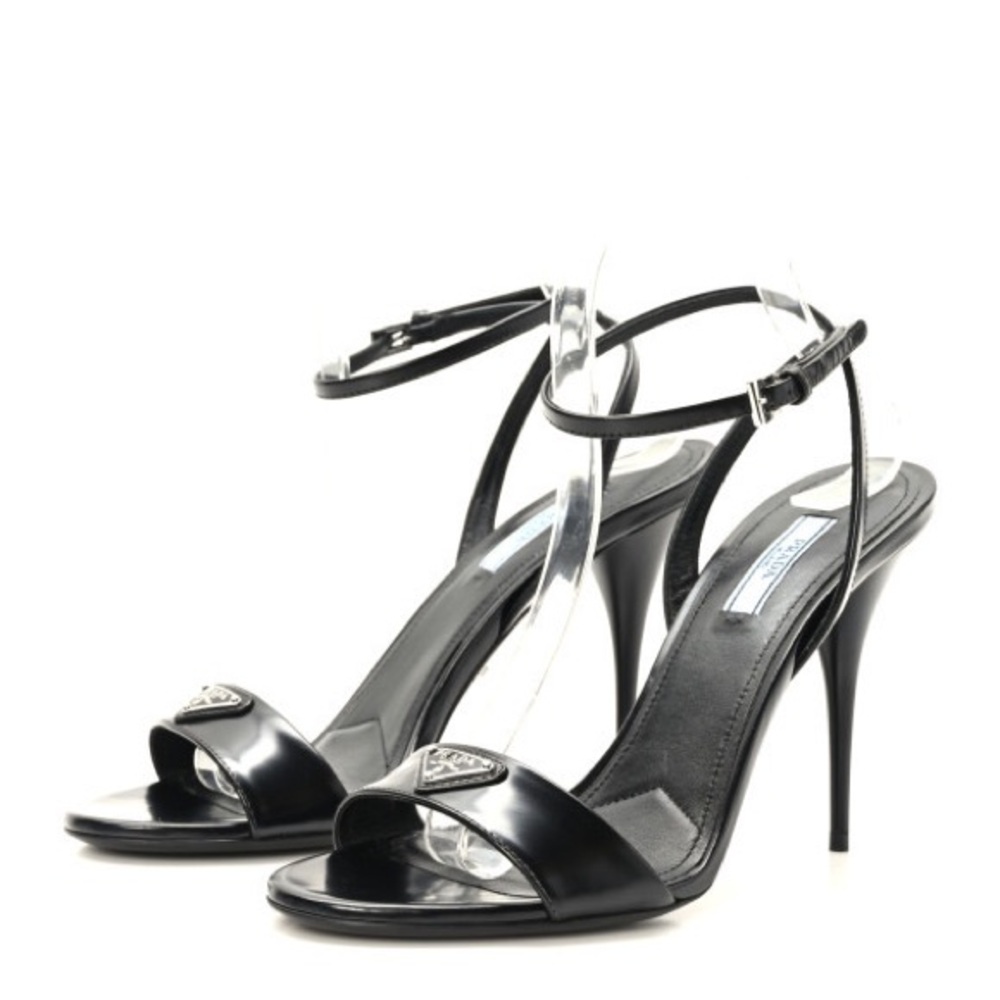 Prada Spazzolato Metal Triangle Logo Ankle Strap